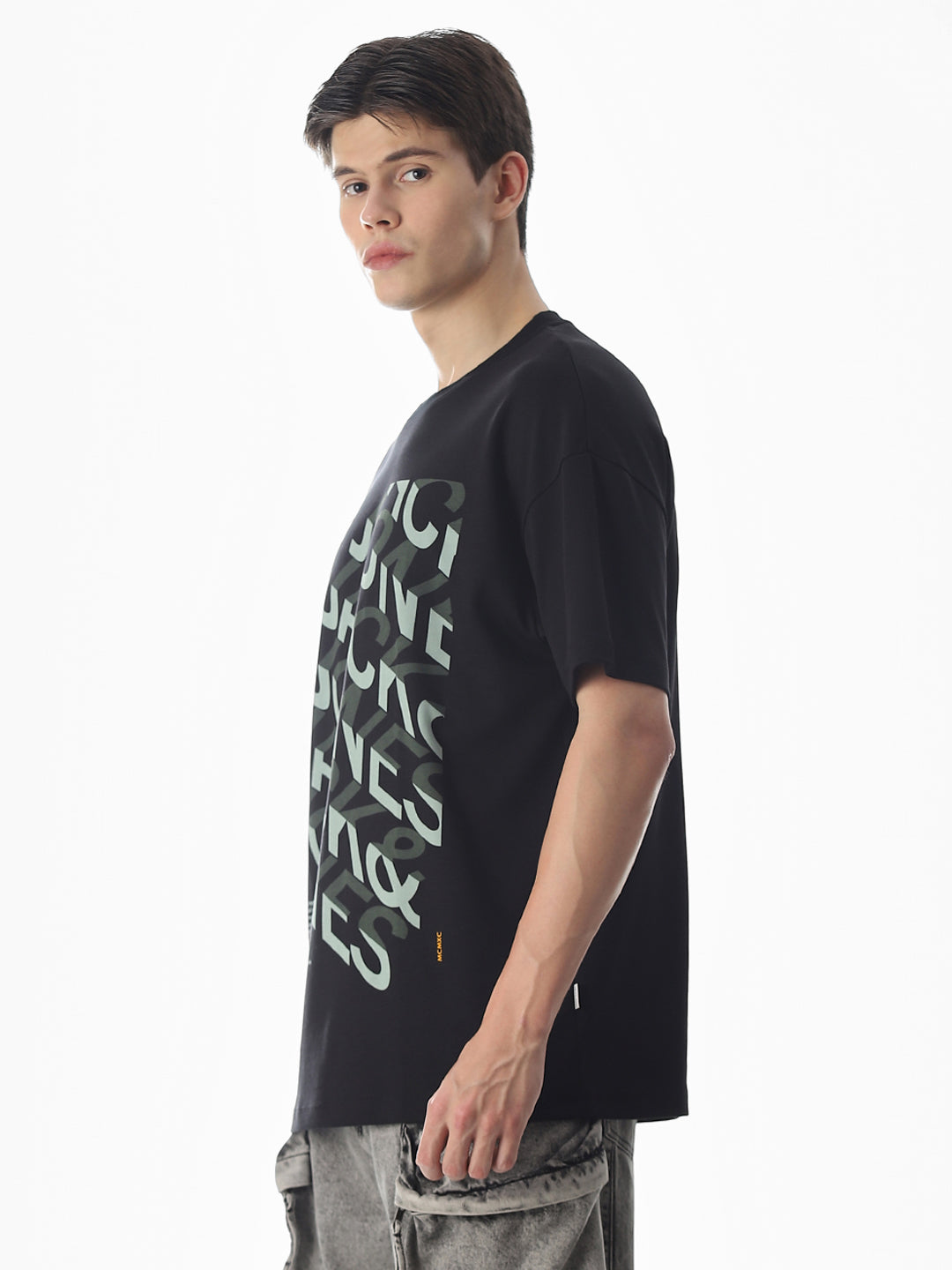 Black Abstract Print Oversized T-shirt