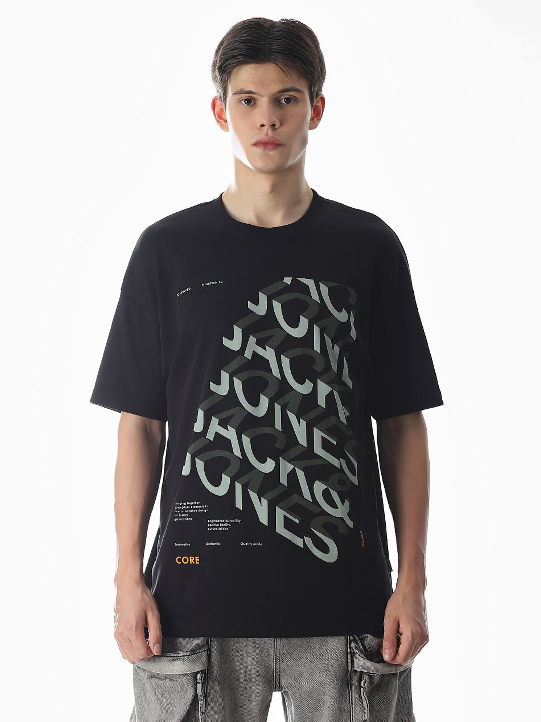 Black Abstract Print Oversized T-shirt