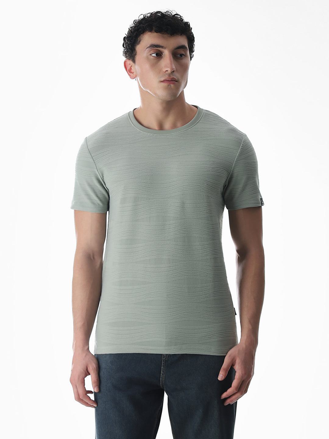 Green Jacquard Crew Neck T-shirt