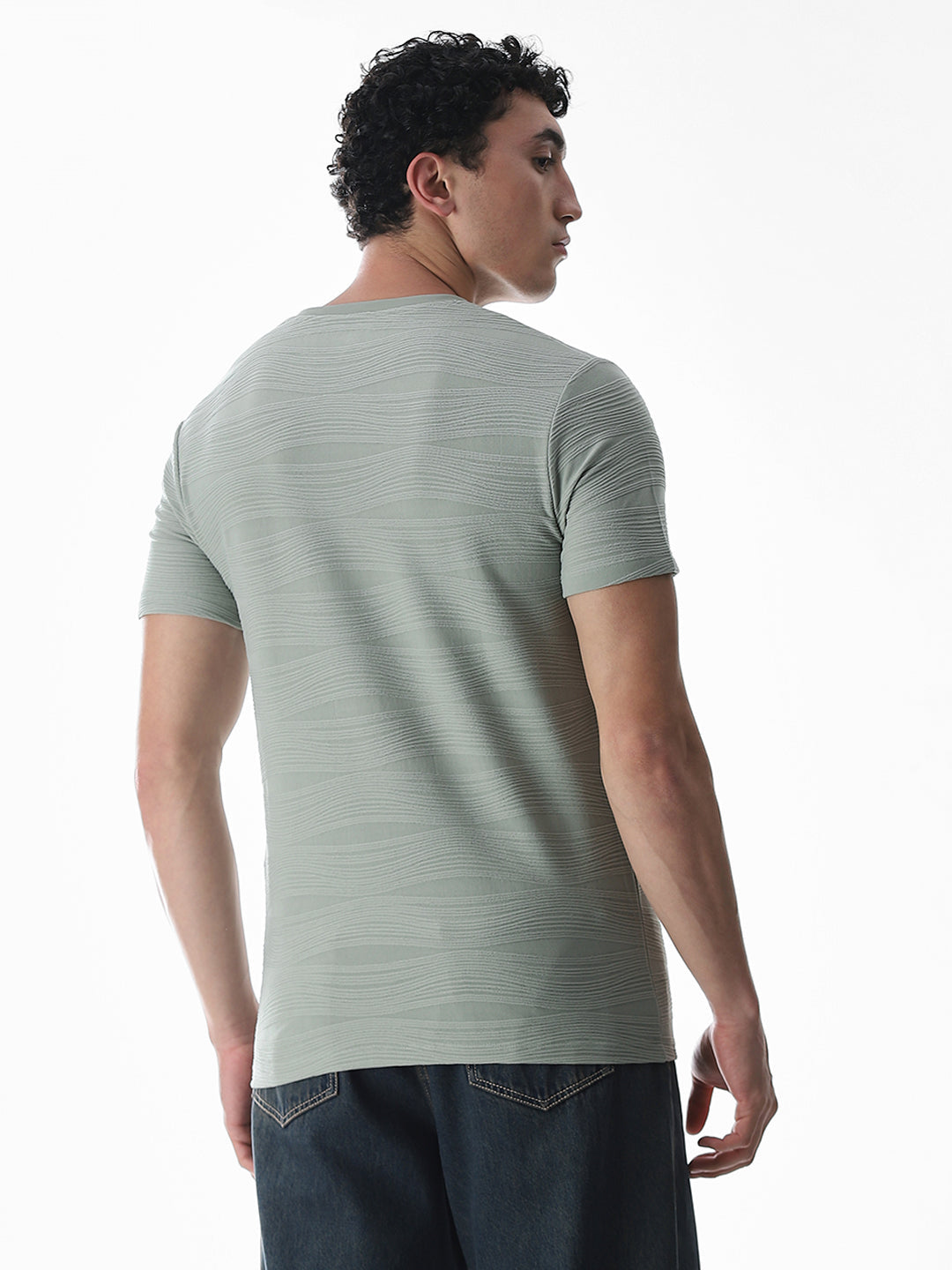 Green Jacquard Crew Neck T-shirt