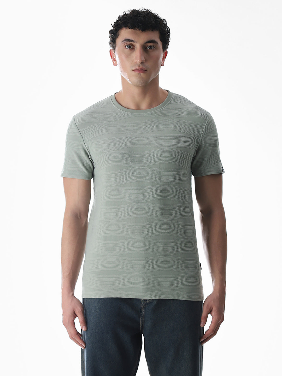 Green Jacquard Crew Neck T-shirt