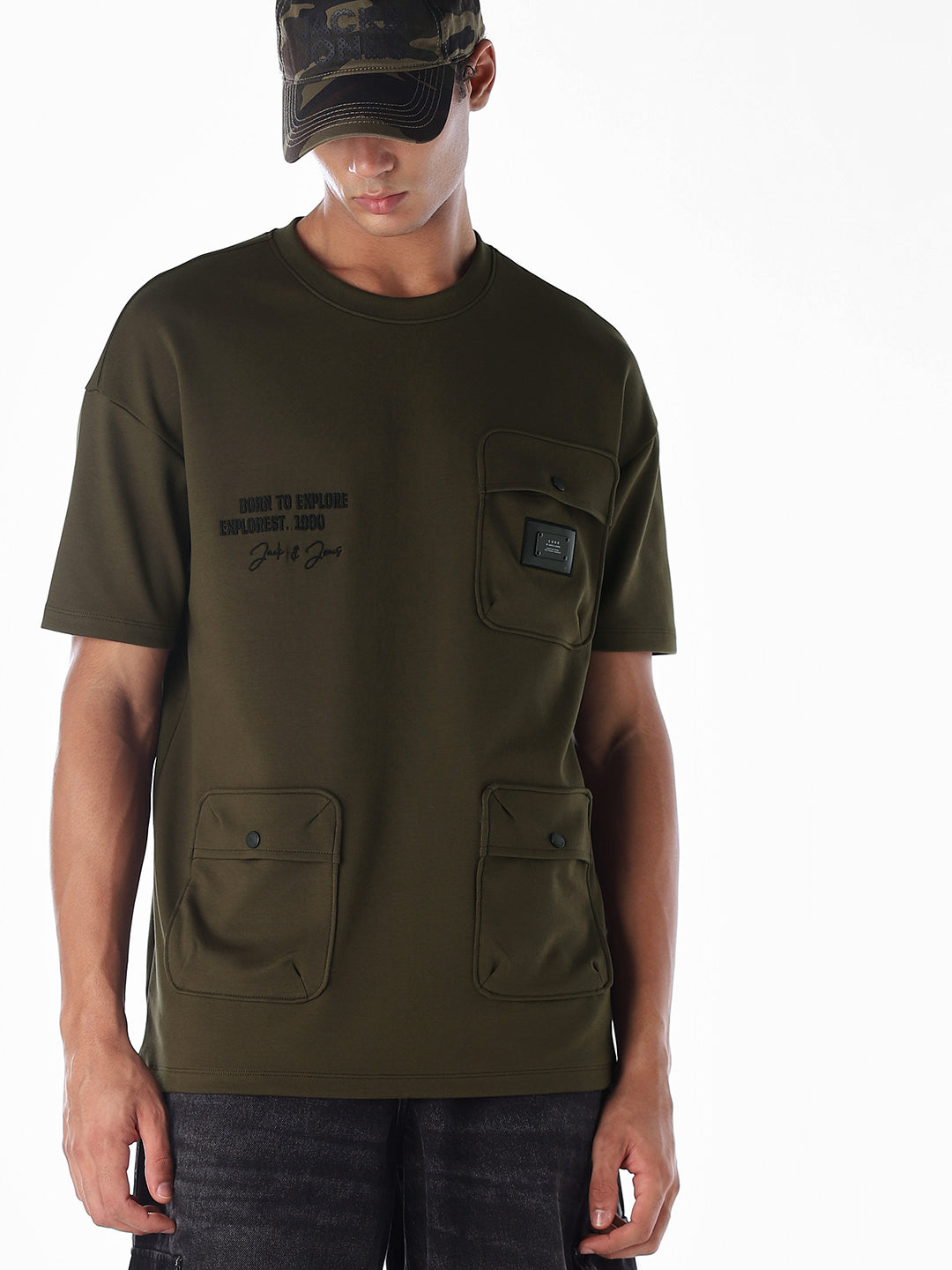 Dark Olive Patch Pocket Oversized T-shirt