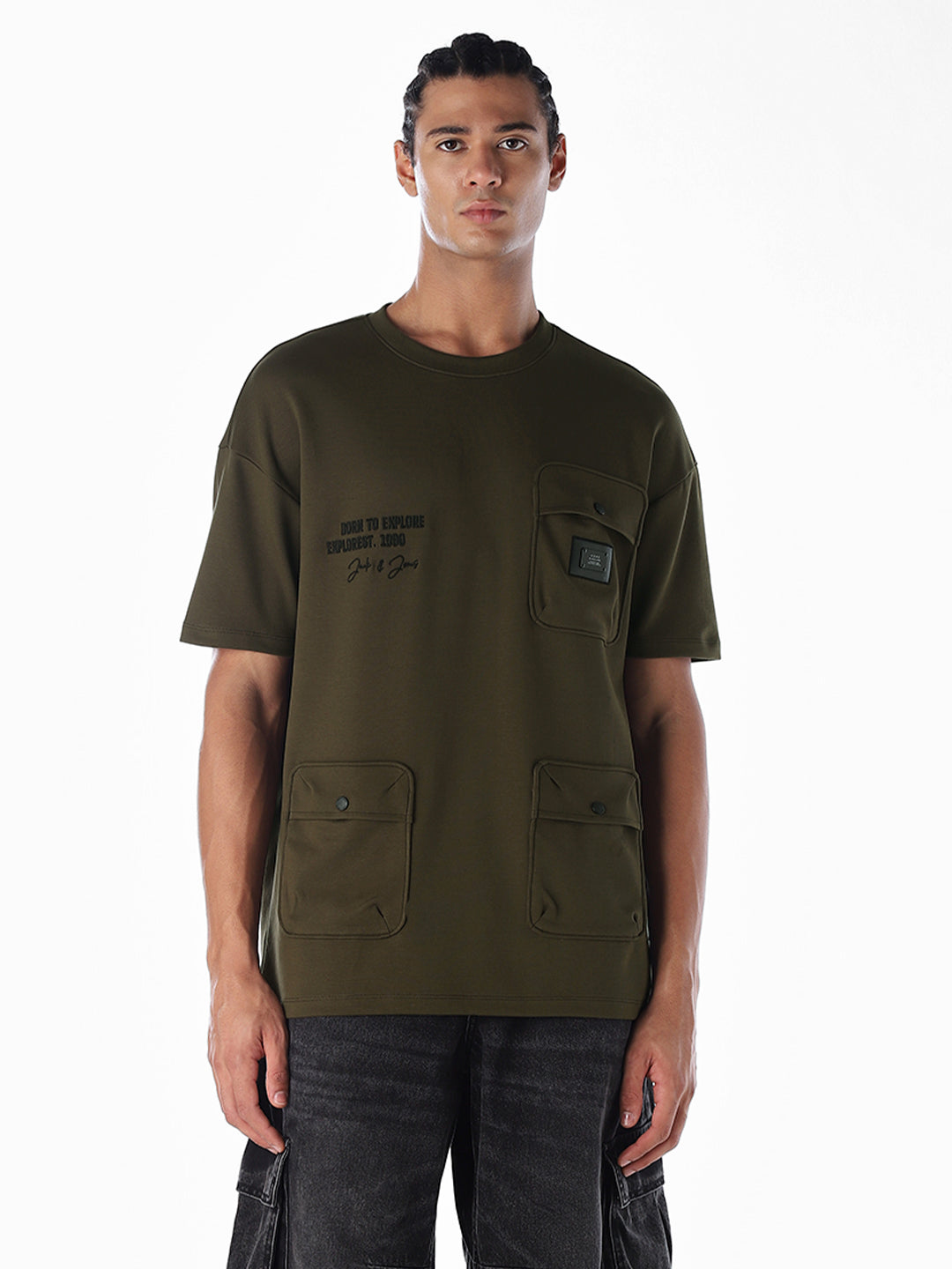 Dark Olive Patch Pocket Oversized T-shirt