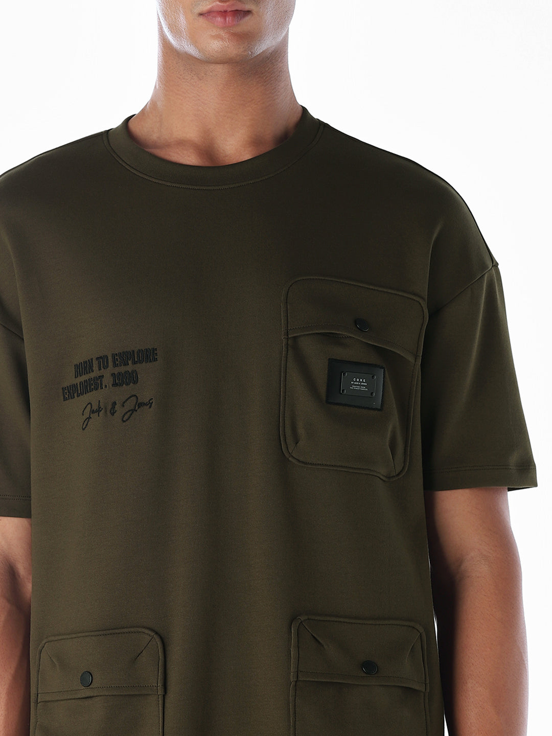 Dark Olive Patch Pocket Oversized T-shirt