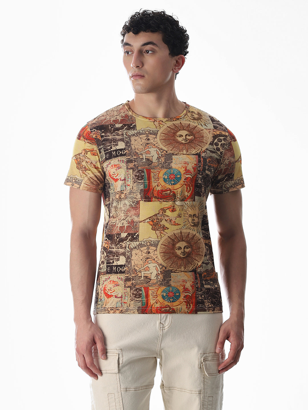 Brown Graphic Print Cotton T-shirt