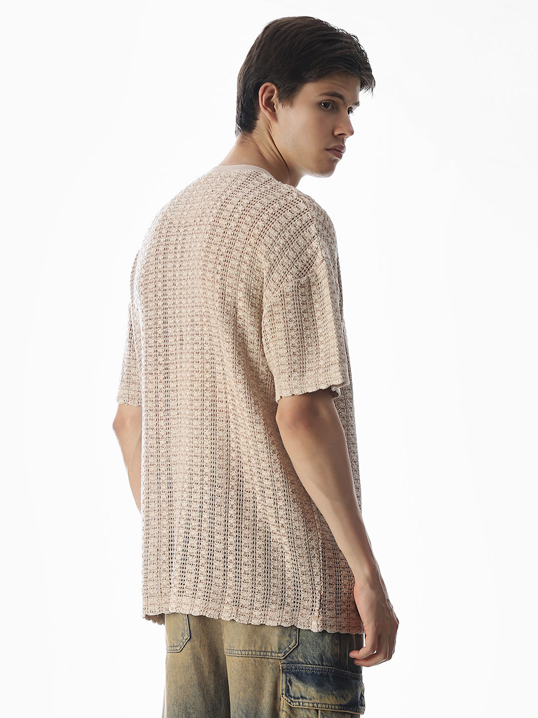 Beige Jacquard Boxy Fit T-shirt
