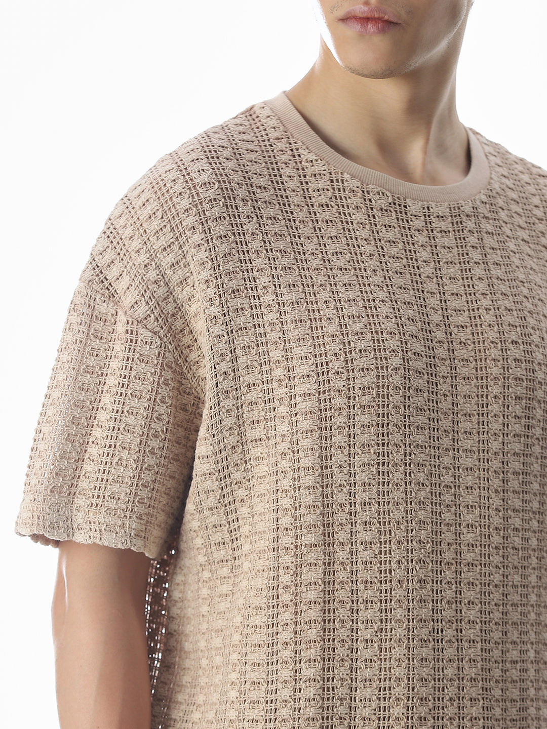 Beige Jacquard Boxy Fit T-shirt