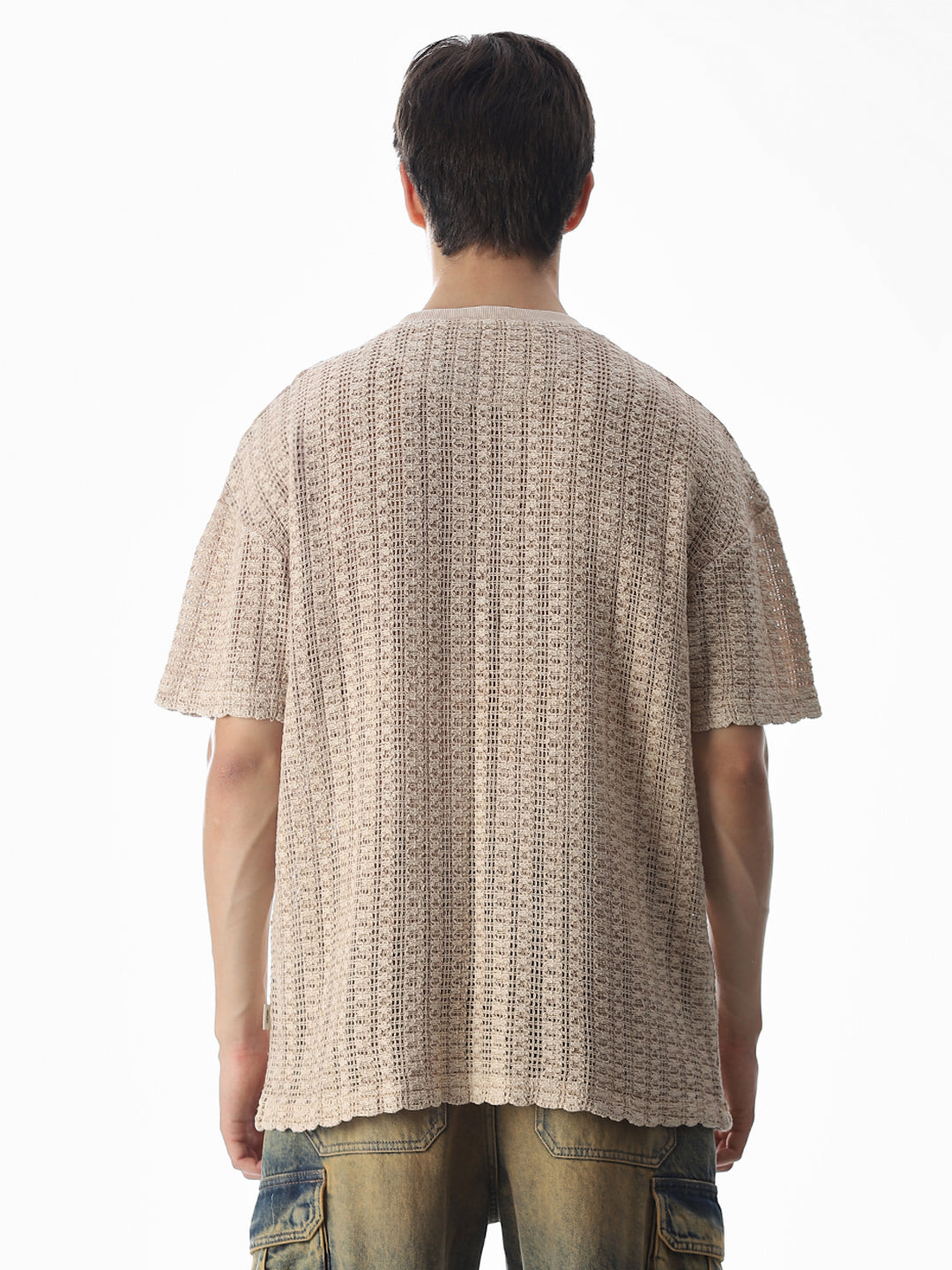 Beige Jacquard Boxy Fit T-shirt