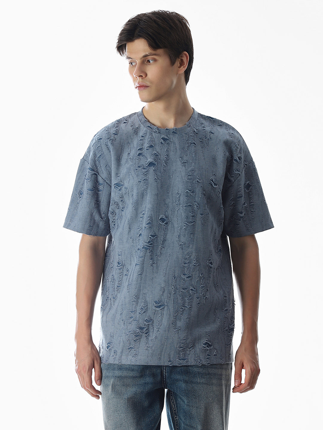 Blue Distressed Boxy Fit T-shirt