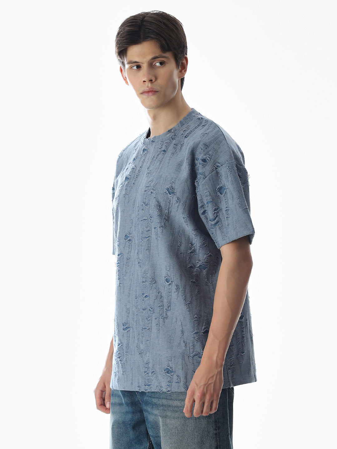 Blue Distressed Boxy Fit T-shirt
