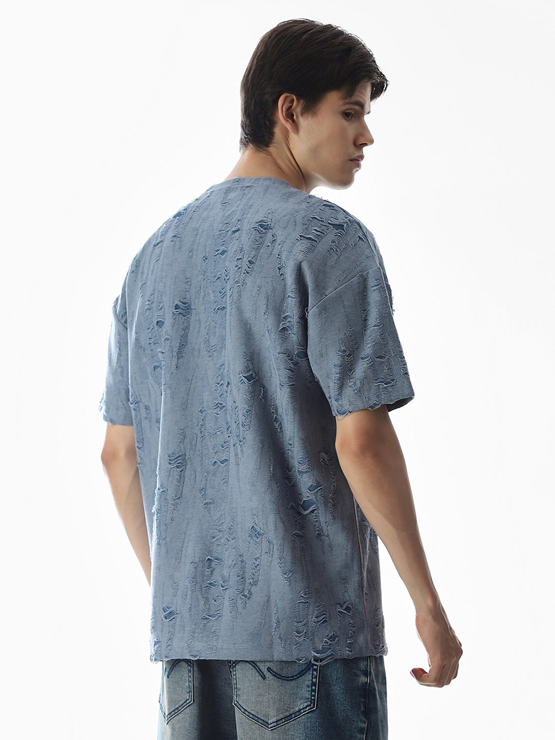 Blue Distressed Boxy Fit T-shirt