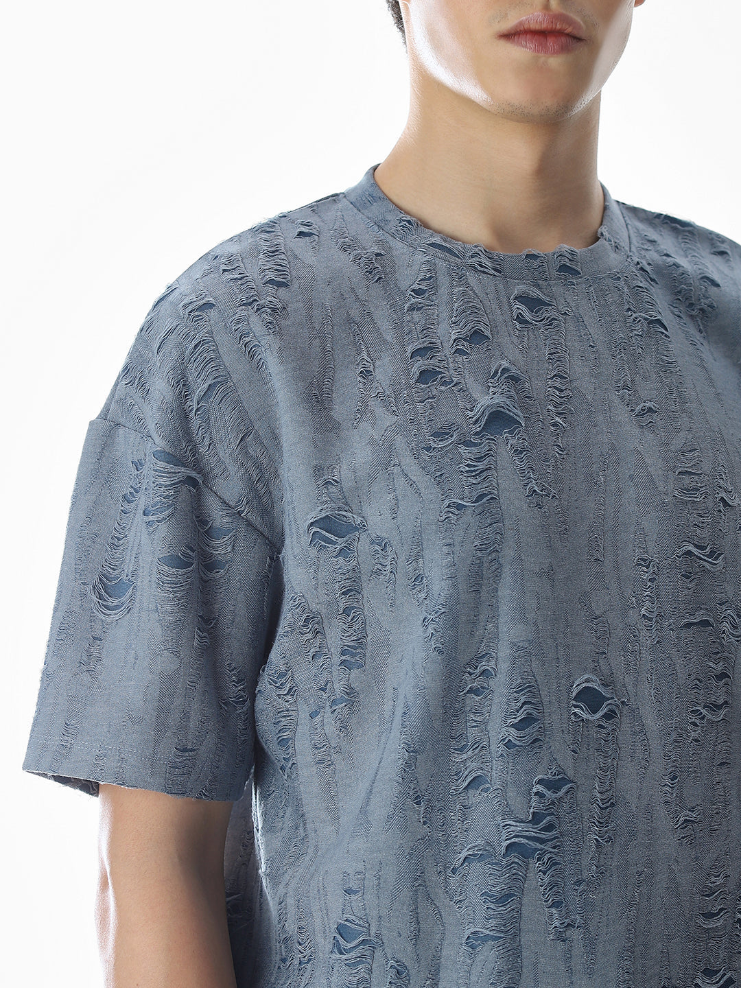 Blue Distressed Boxy Fit T-shirt
