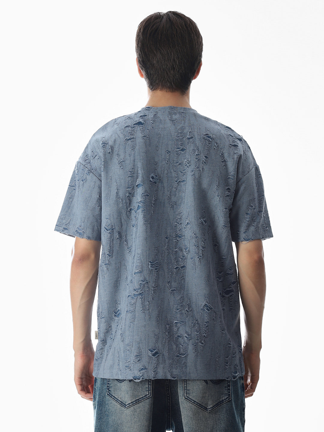Blue Distressed Boxy Fit T-shirt