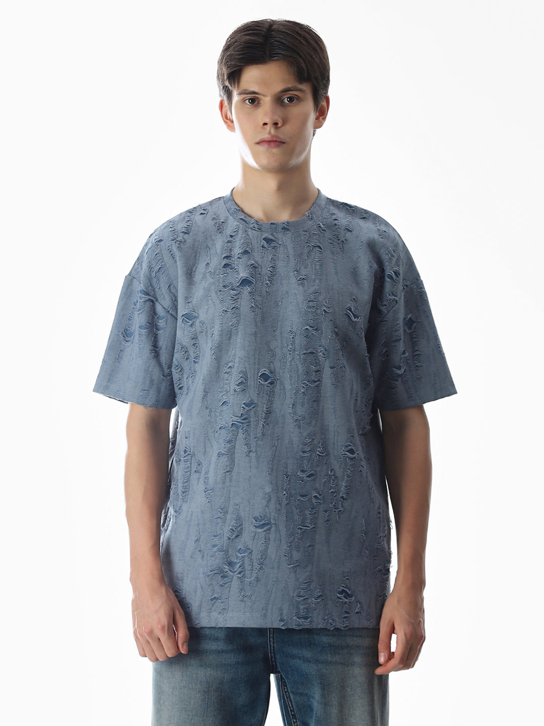 Blue Distressed Boxy Fit T-shirt
