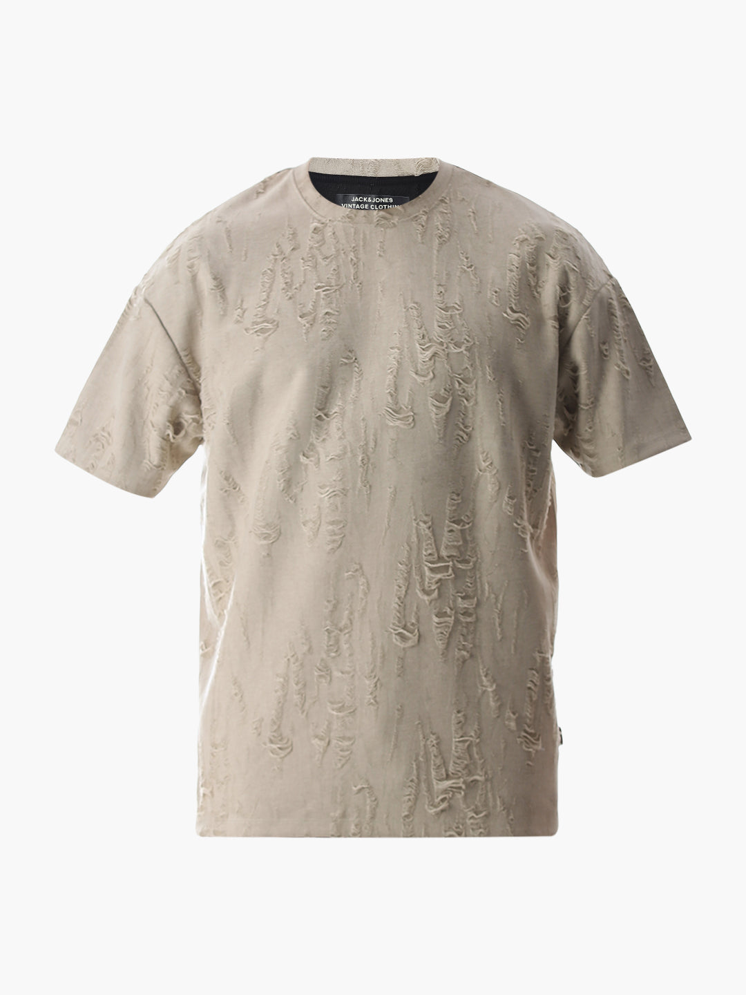 Beige Distressed Boxy Fit T-shirt