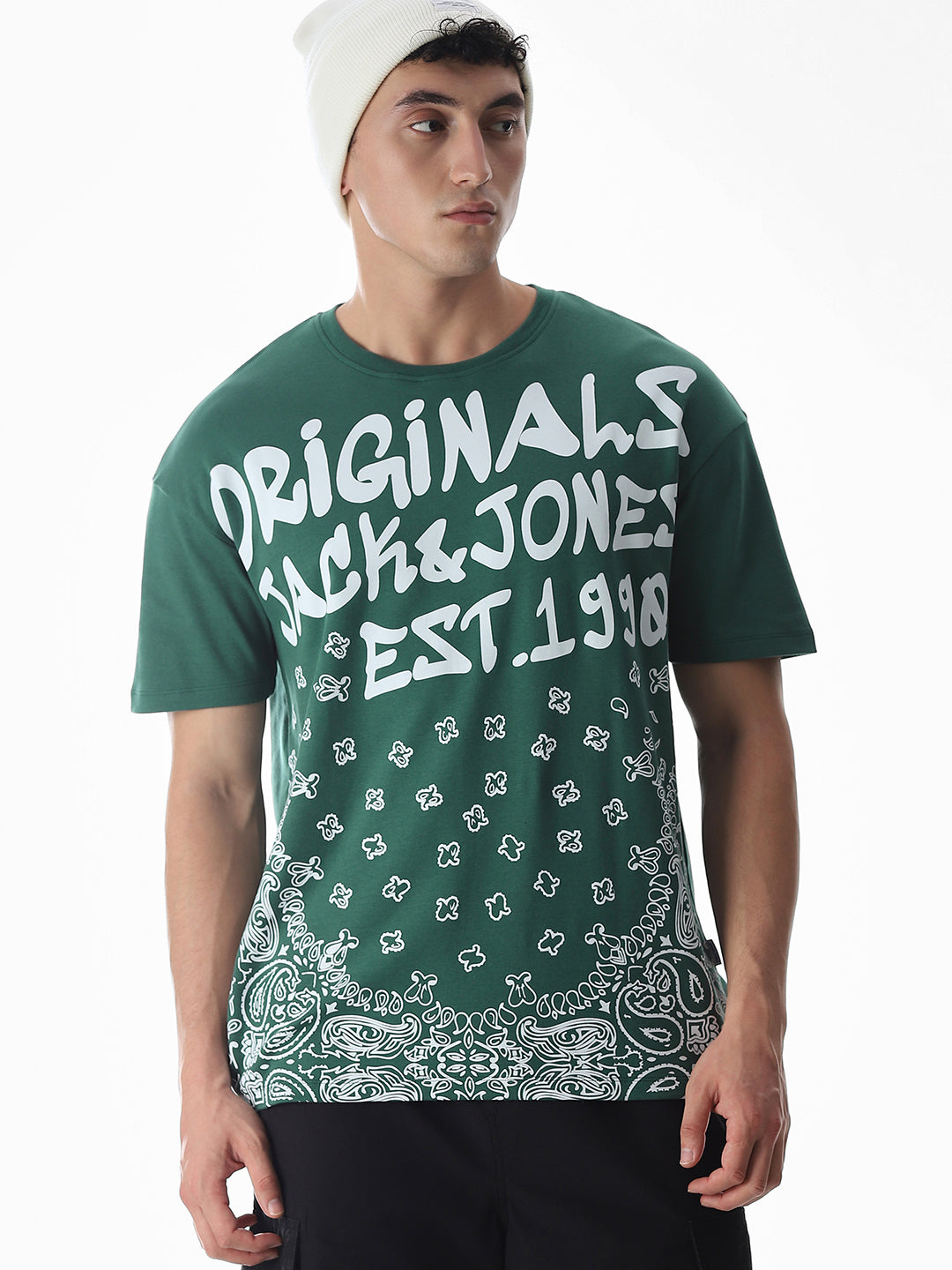 plage back drape Tシャツ2025 Buy Green Logo Print Boxy Fit T-shirt for Mens Online at