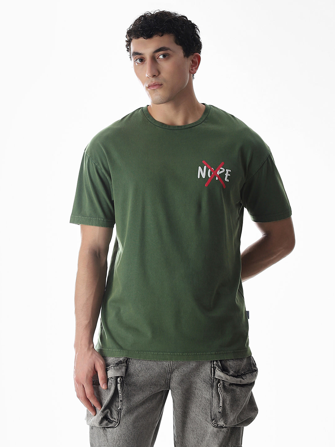 Green Slogan Print Boxy Fit T-shirt