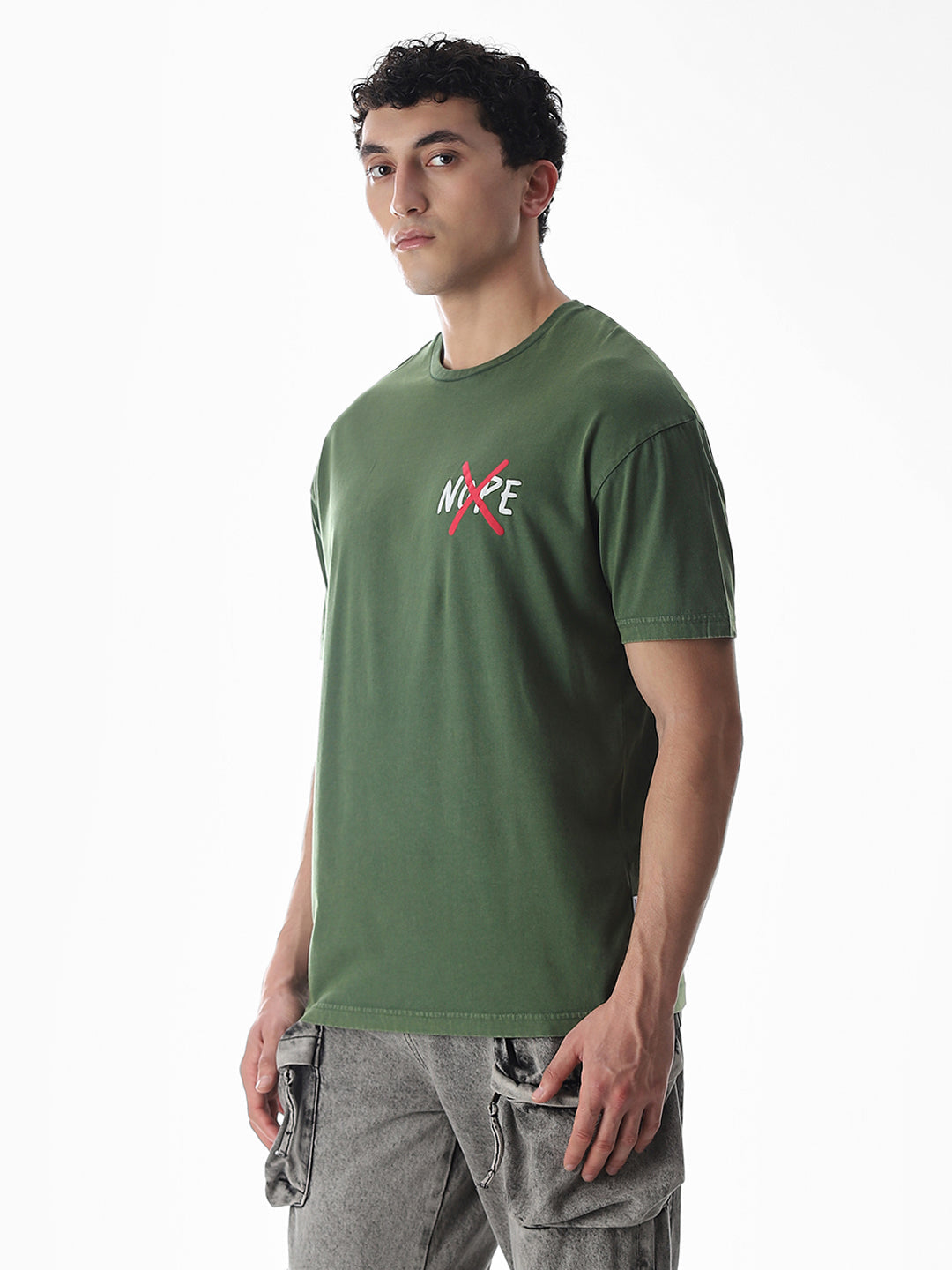 Green Slogan Print Boxy Fit T-shirt