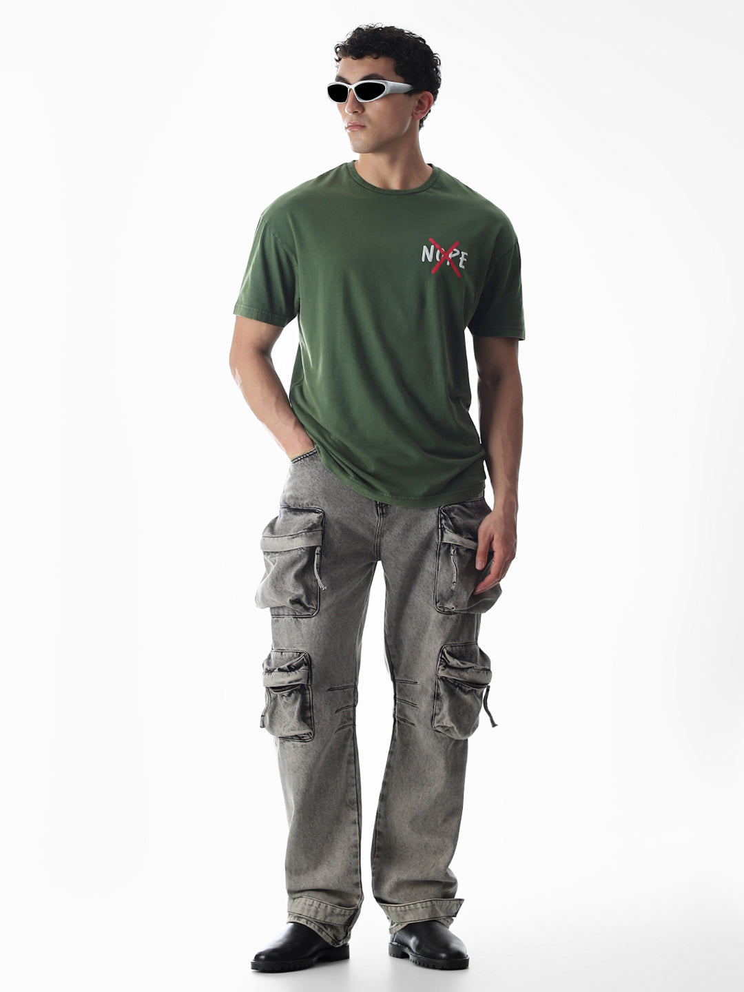 Green Slogan Print Boxy Fit T-shirt