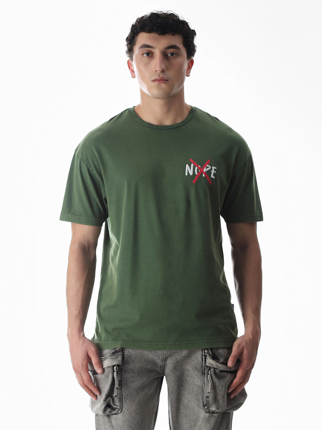 Green Slogan Print Boxy Fit T-shirt