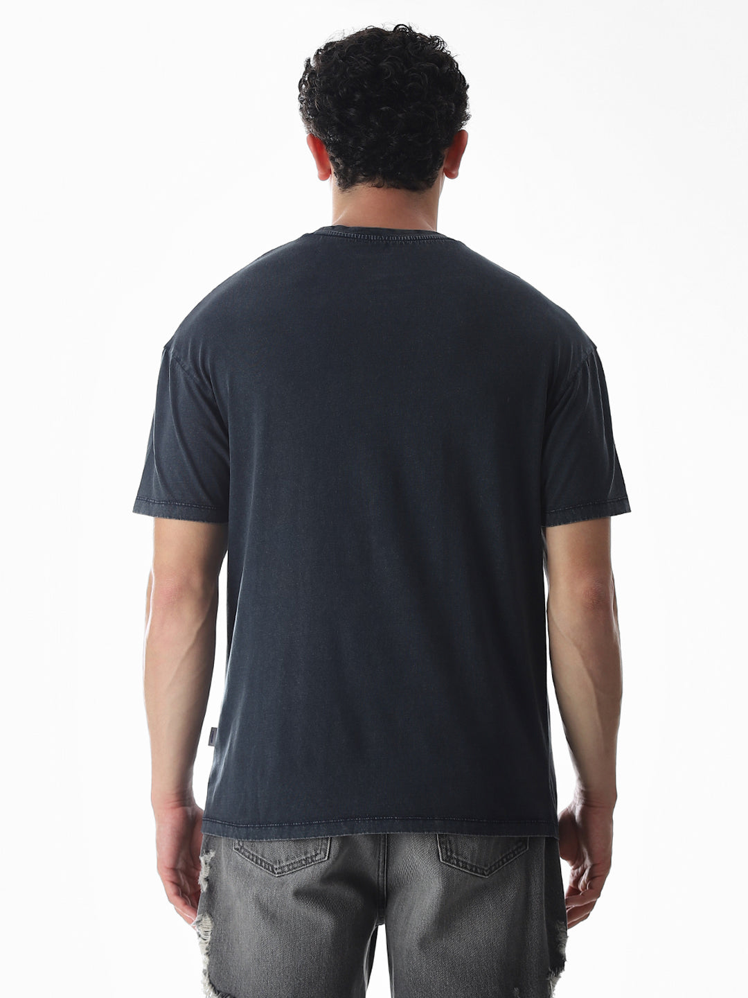 Blue Chain Detail Cotton T-shirt