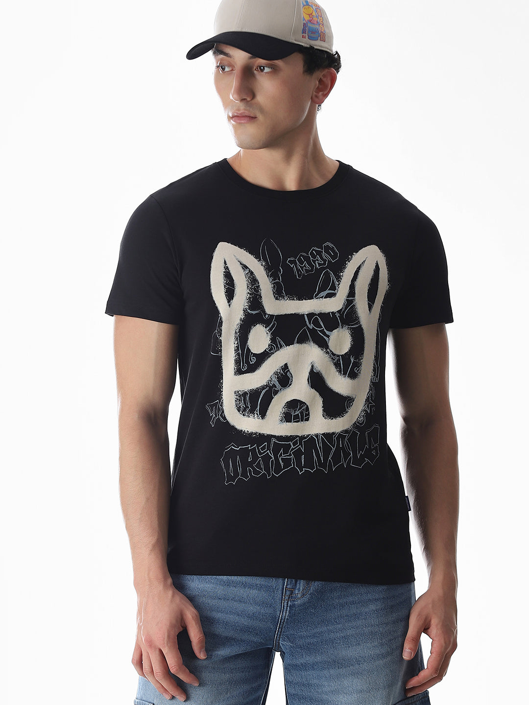 Black Printed Cotton T-shirt