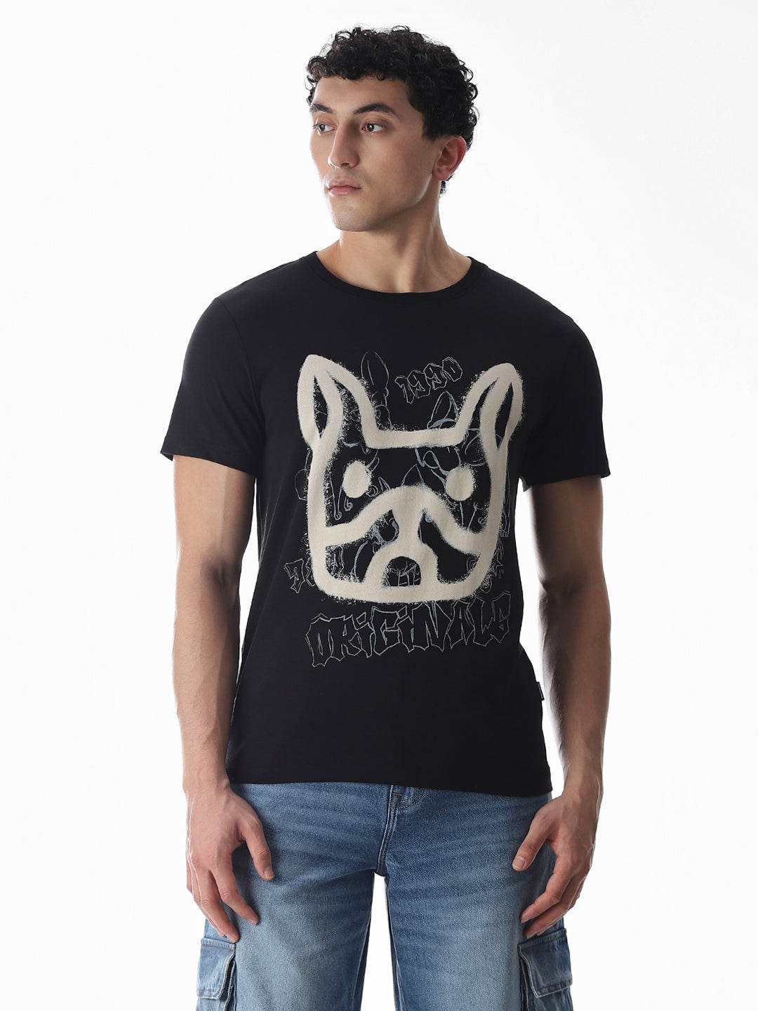 Black Printed Cotton T-shirt