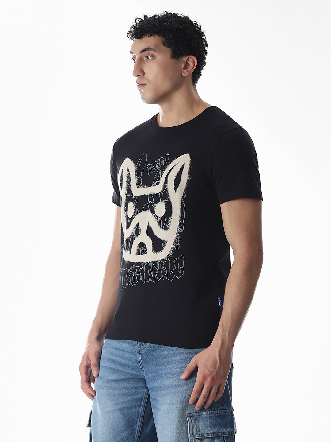 Black Printed Cotton T-shirt