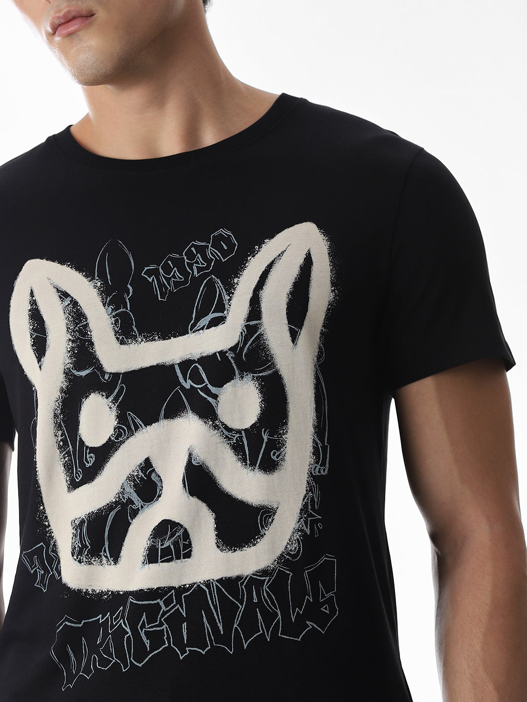 Black Printed Cotton T-shirt