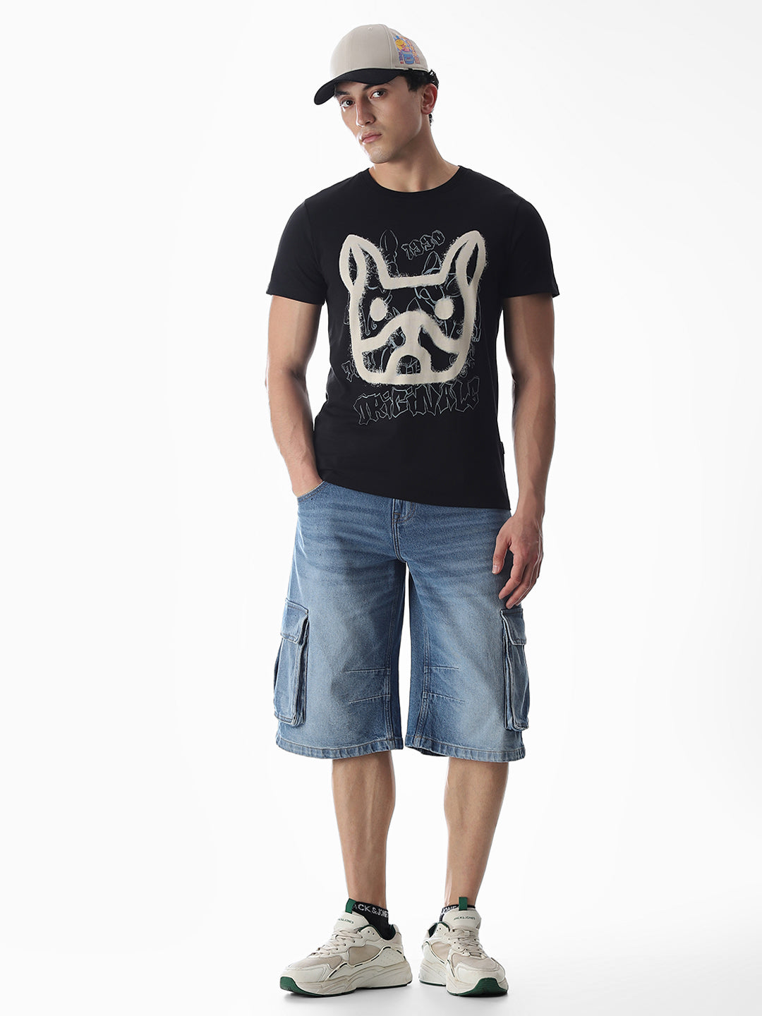 Black Printed Cotton T-shirt