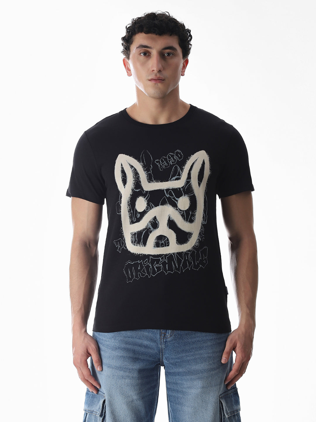Black Printed Cotton T-shirt