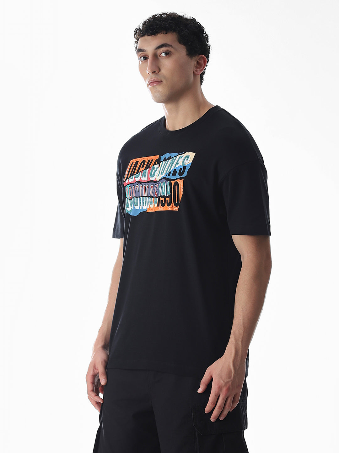 Black Logo Print Boxy Fit T-shirt