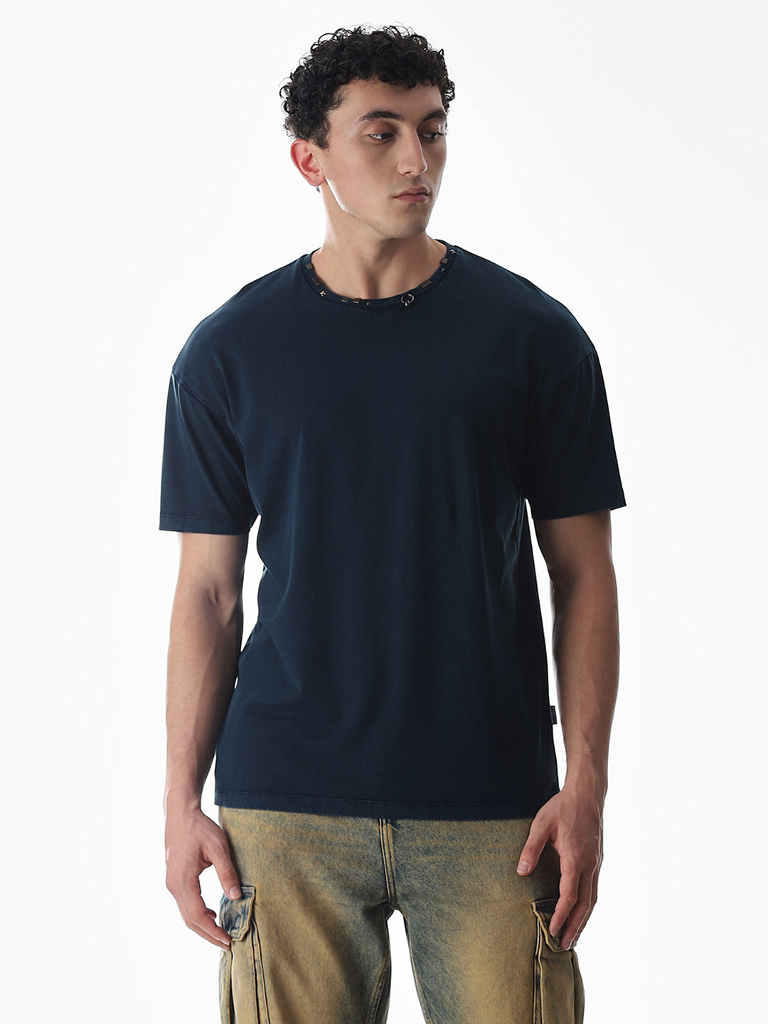 Blue Embellished Collar T-shirt