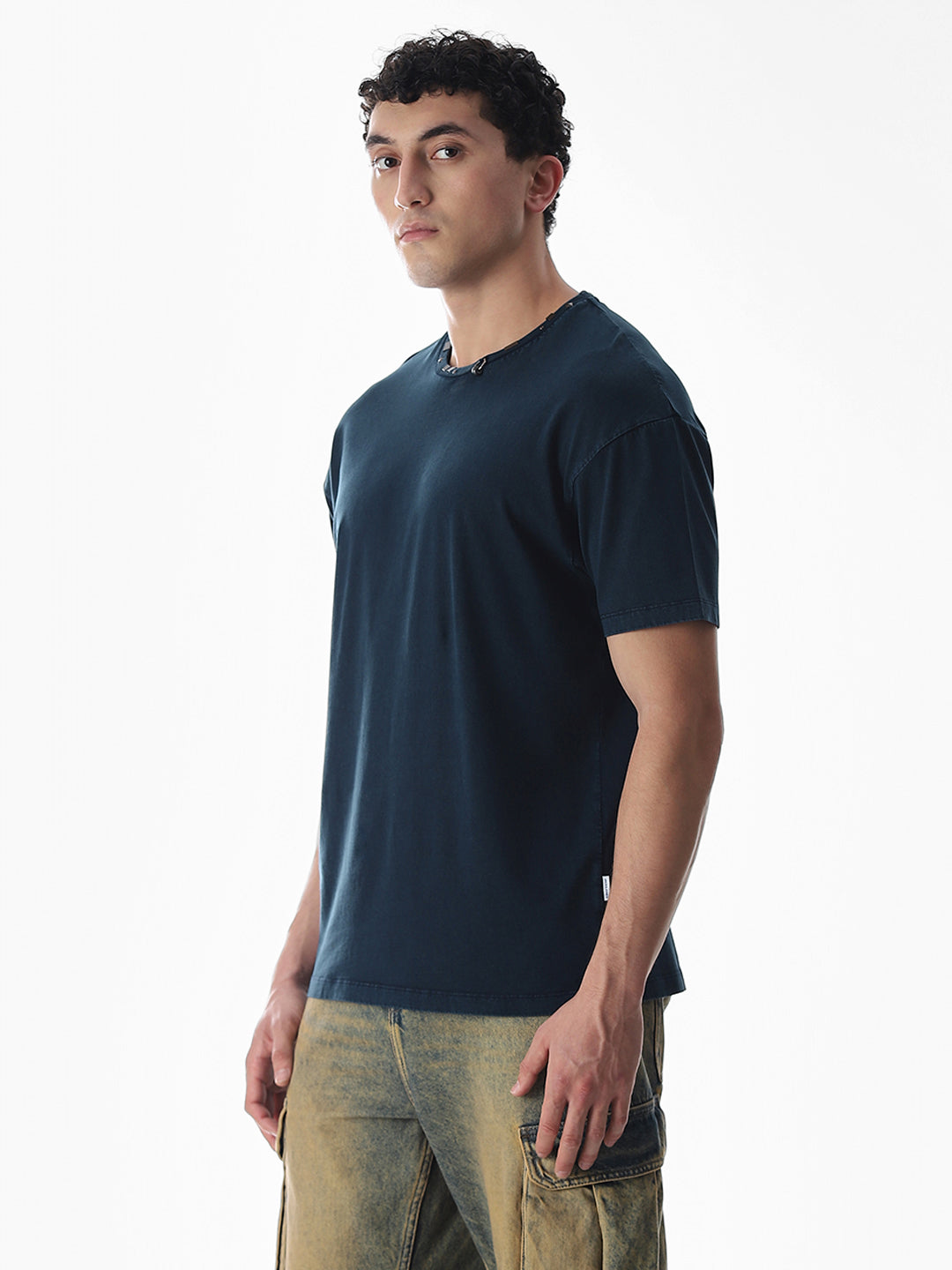 Blue Embellished Collar T-shirt