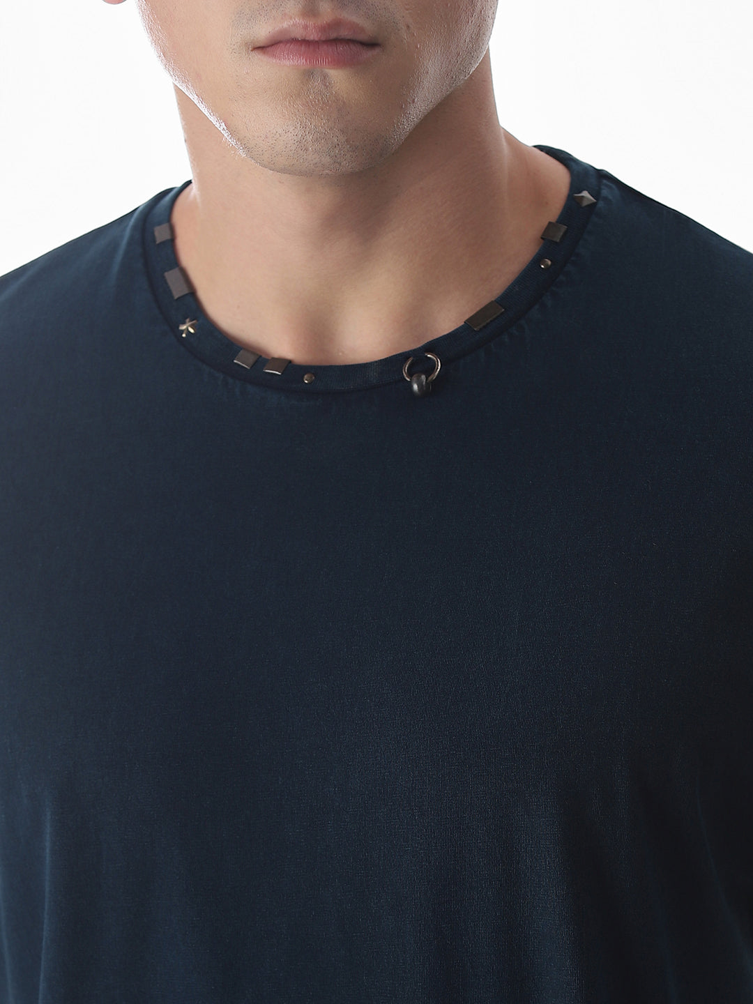 Blue Embellished Collar T-shirt
