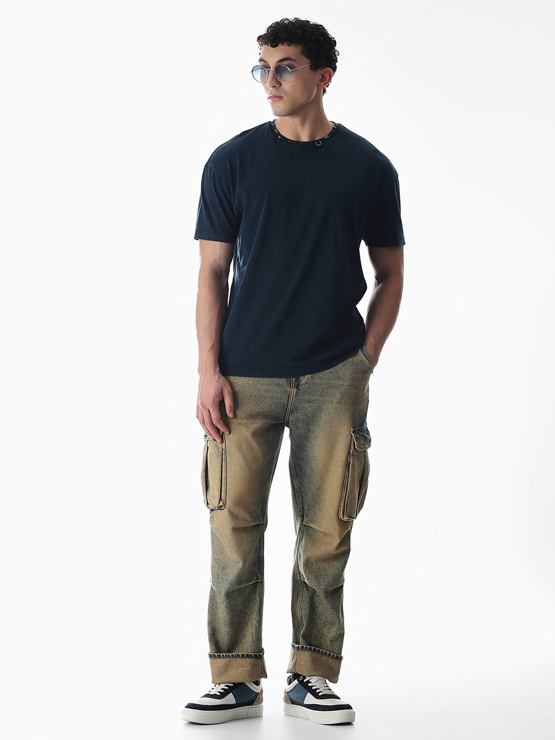 Blue Embellished Collar T-shirt