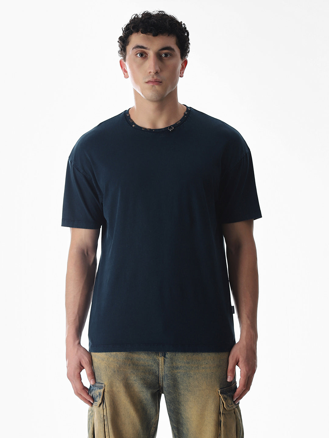 Blue Embellished Collar T-shirt