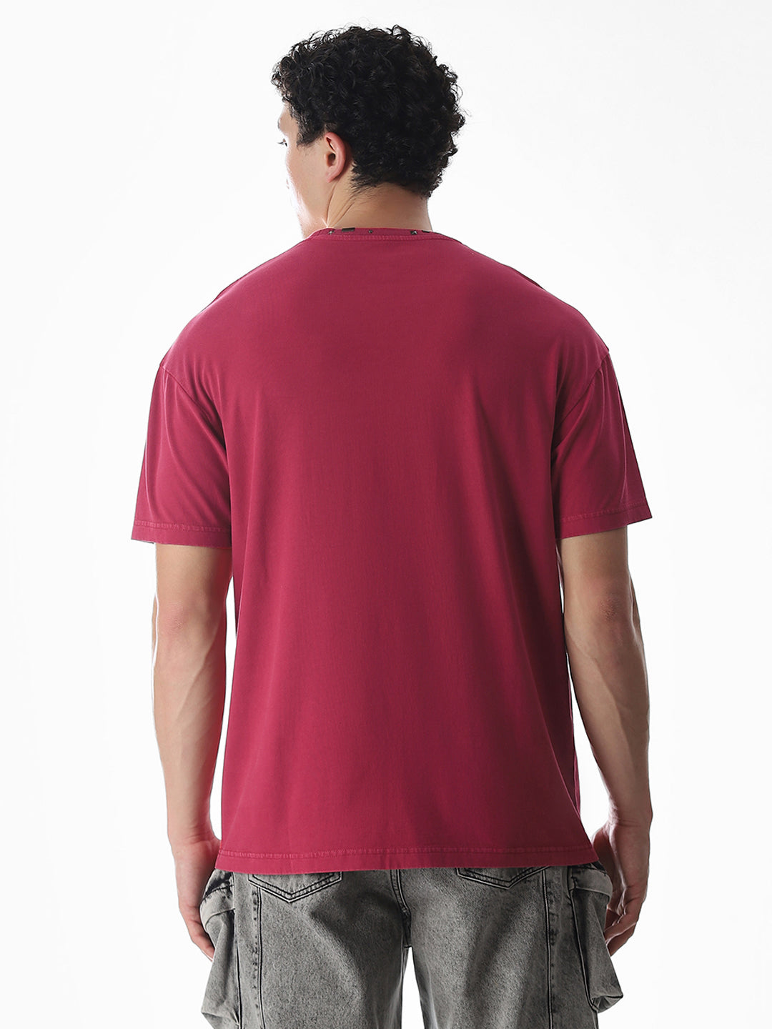 Dark Red Embellished Collar T-shirt