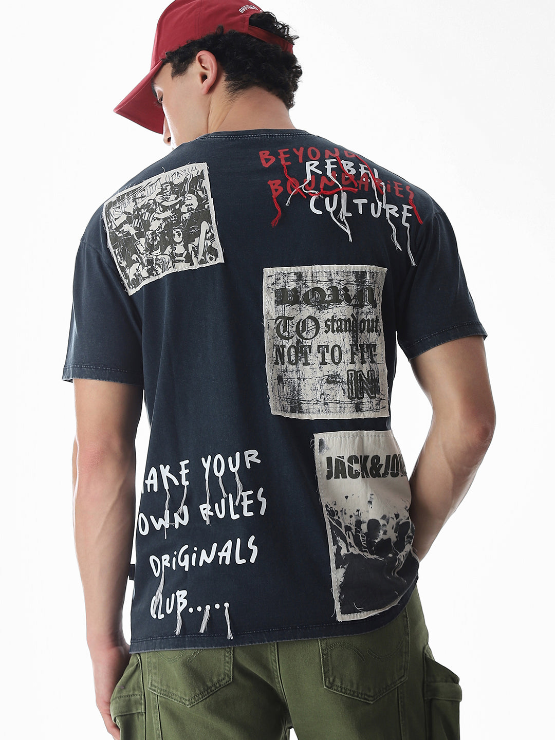 Blue Logo Text Boxy Fit T-shirt