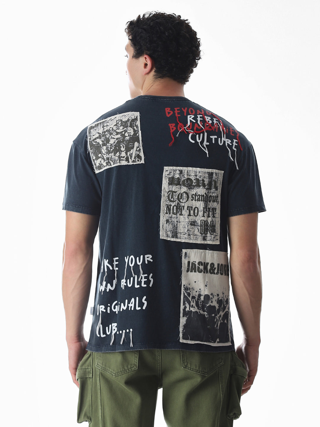 Blue Logo Text Boxy Fit T-shirt