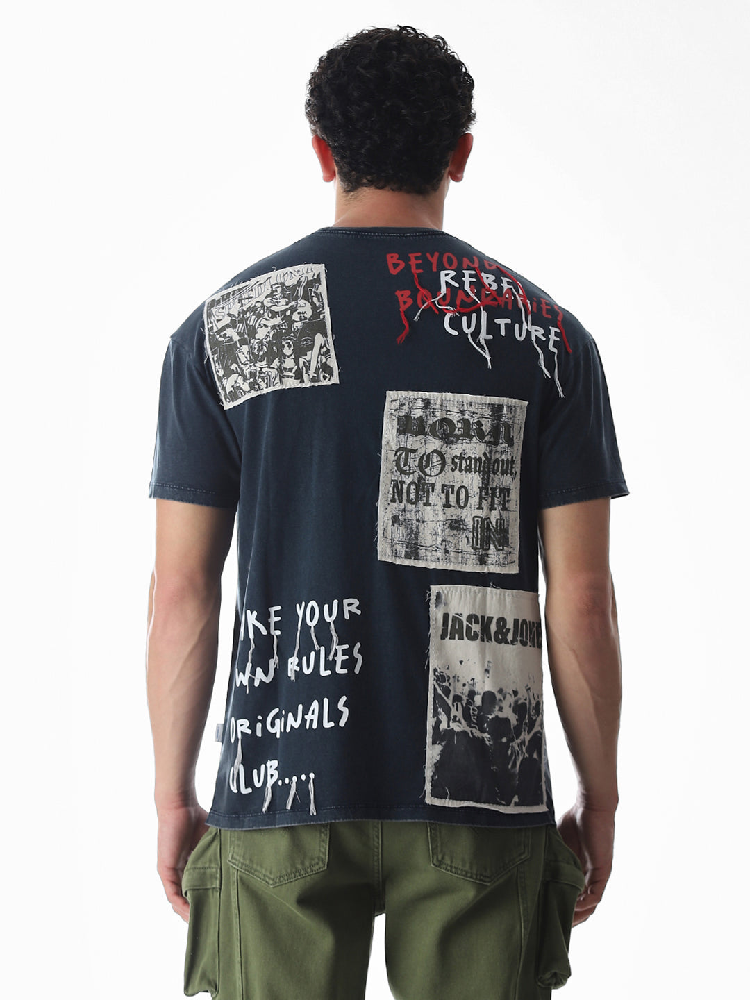 Blue Logo Text Boxy Fit T-shirt