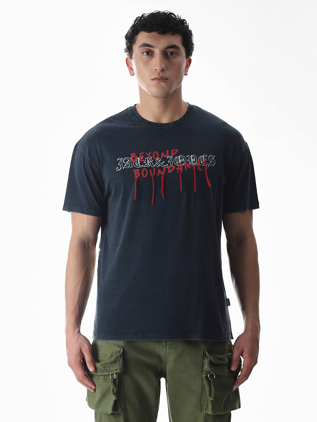 Blue Logo Text Boxy Fit T-shirt