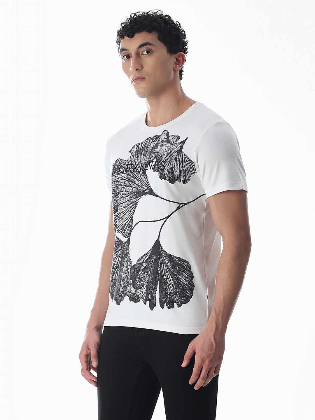 White Embroidered Print T-Shirt