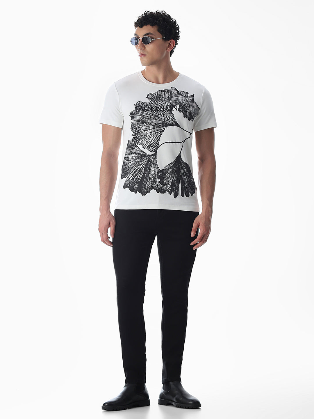 White Embroidered Print T-Shirt