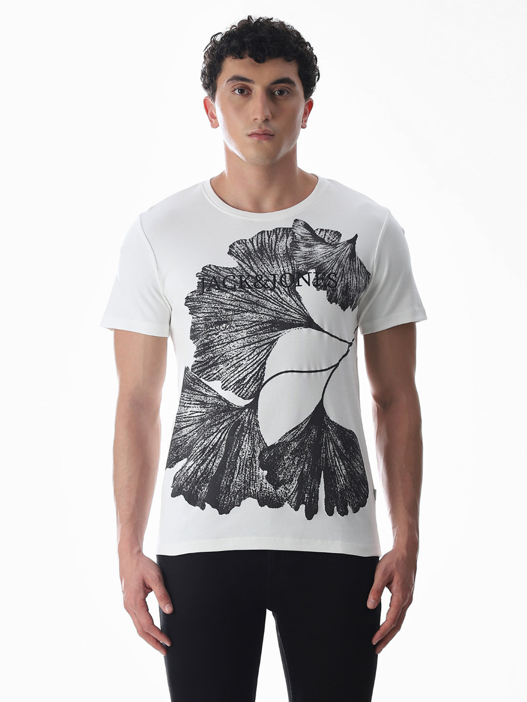 White Embroidered Print T-Shirt