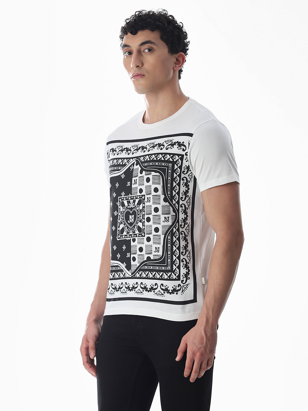 White Printed Cotton T-shirt