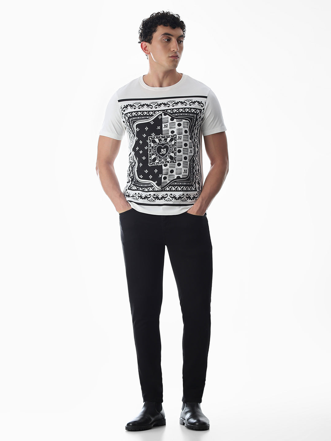 White Printed Cotton T-shirt