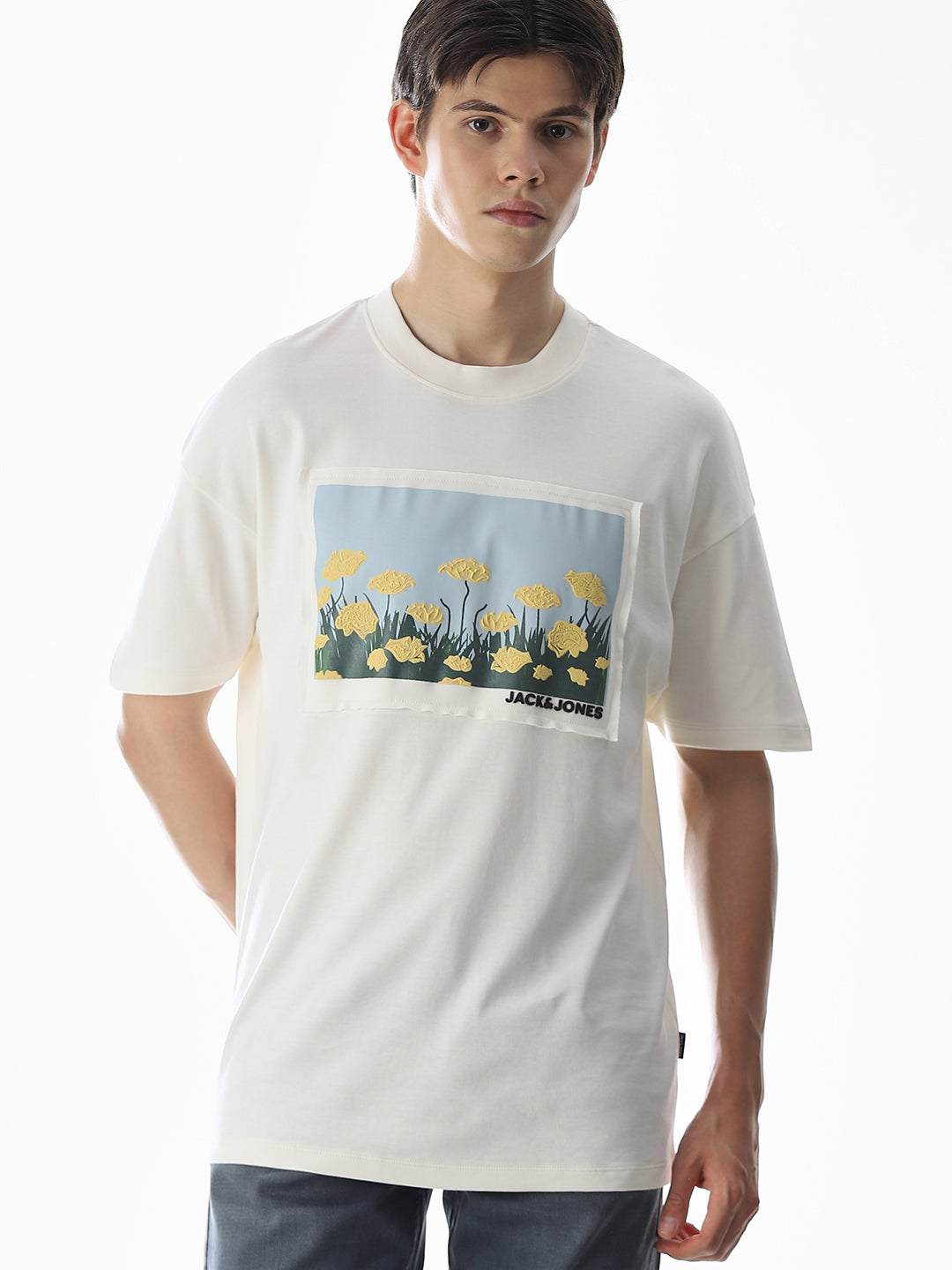 White Graphic Print Cotton T-shirt