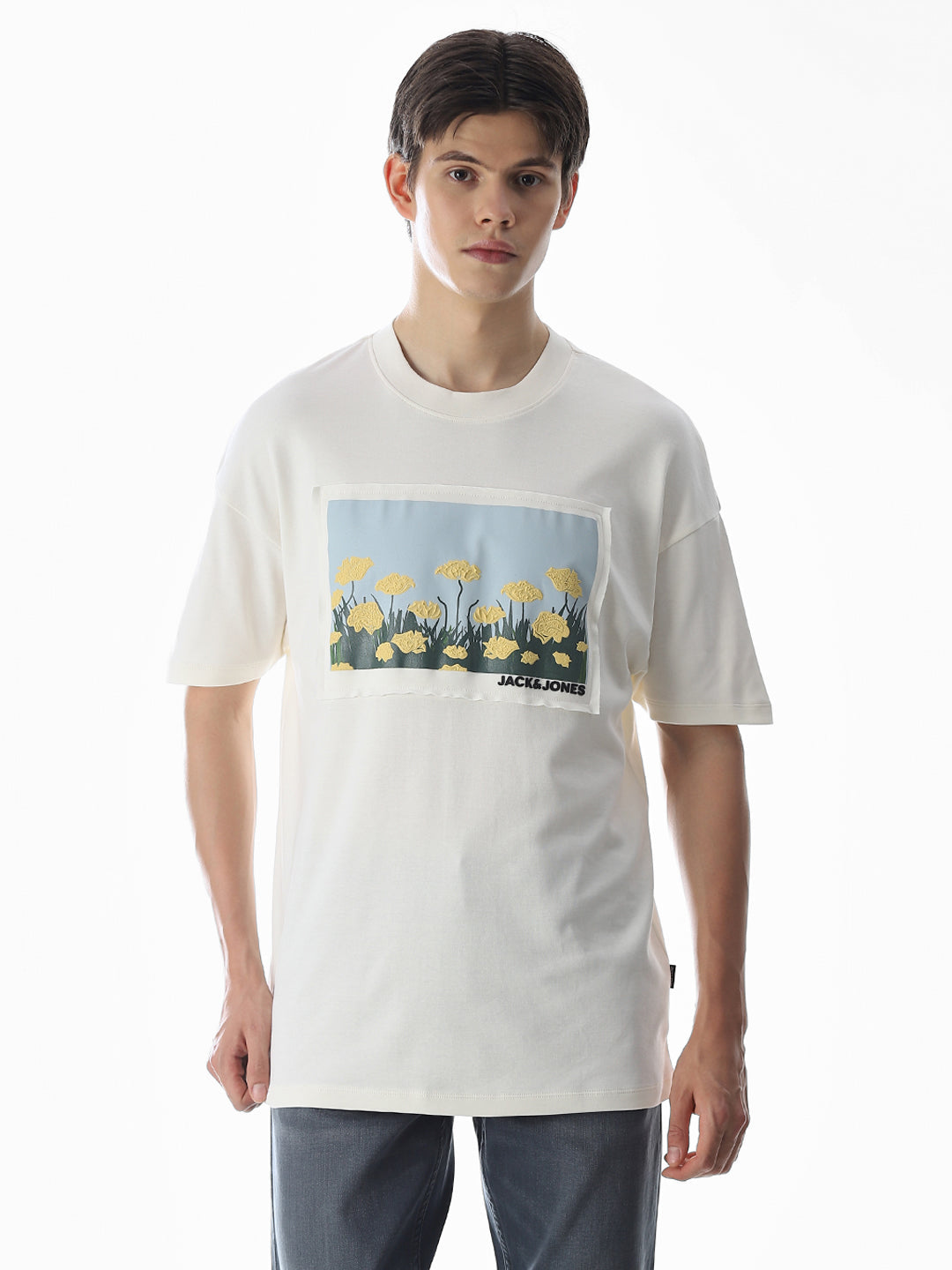 White Graphic Print Cotton T-shirt