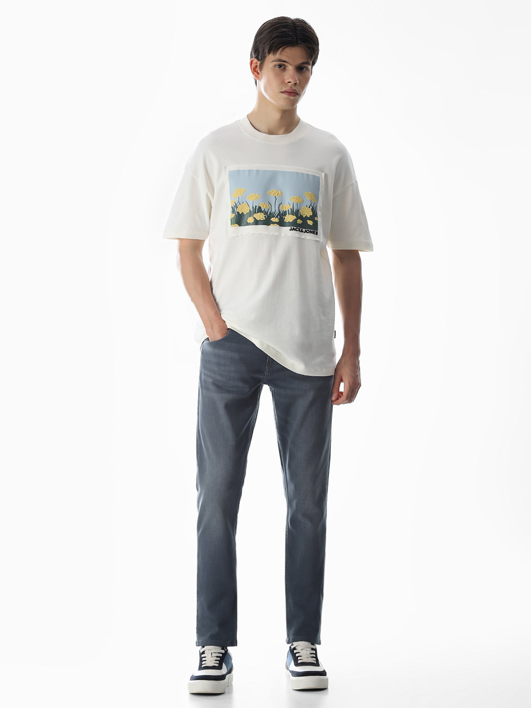 White Graphic Print Cotton T-shirt